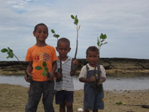 Children with manglove seedlings