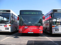 Seltener Anblick: Ein MAN NÜ313 (813) umrahmt von zwei MB O407 (406/104).
