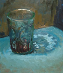 Portugees glas, olie op blokpaneel, 21 x 19 cm