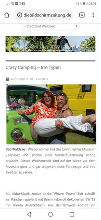 Schönes Foto vom Crazy Camping im Hymer Museum in der Bildschirm Zeitung Bad Waldsee