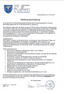 Stellenausschreibung, Quelle: Homepage Gemeinde Großriedenthal 