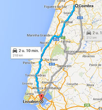 Route Coimbra naar Lissabon