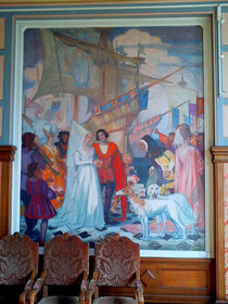 Fresque de Jeanne Thil (salle des mariages), représentant un mariage au XVe siècle