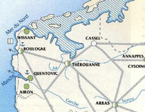 La position supposée de l'ancien port carolingien fondé au VI ème siècle dans l'estuaire de la Canche
