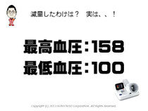 減量したわけは、最高血圧：158　最低血圧：100だったから