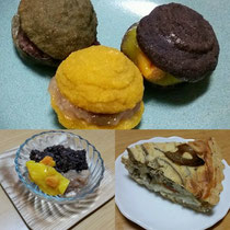 高野豆腐でつくった、カボチャ、チョコ、よもぎマカロンと、それにはさんだジャムたち。右下は師範科卒業生の佐野さんの玄米キッシュ、美味しかったです!