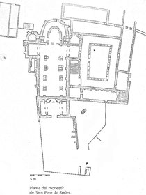 Plan des Klosters (nach: Guies Catalunya Romanica Comarcals, , L´Alt Emporda, Portic, Barcelona 2000, S. 124)