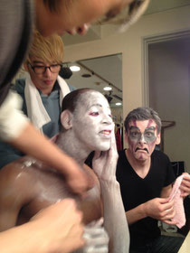 Wendell and Brian removing their makeup after the last show