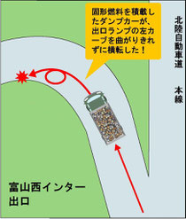 高速道路出口でダンプカー横転