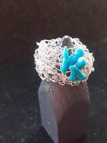 Size L silver H 1.5cm wire ring with Turquoise stones £65