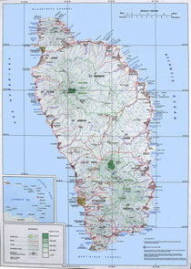 Map of Dominica showing Forest reserves