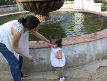 Tonya and Victoria by the fountain.