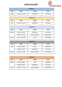 Jadual Bulan Julai 2025: Sekolah Menengah 