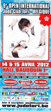 Plakat des 9ten Open International des Judo Club Tori Belgien und Link zum Club