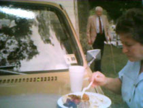 Diane using Quay's truck for her table