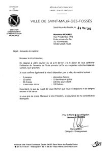 Liste du matériel prêté ou donné par la mairie