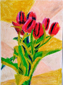 Johanna Schott // Tulpen // Ölkreiden auf Karton // 2022