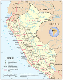 Politische Karte Peru - Quelle: http://www.weltkarte.com/suedamerika/peru/politische-karte-peru.htm