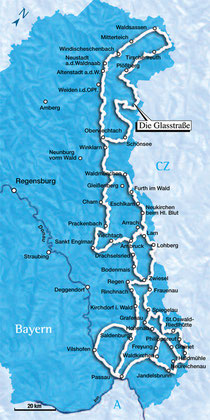 Übersichtskarte der Glasstraße - Glasstraße Bayerischer Wald