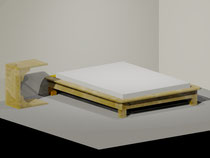 Vue 3D lit et table de chevet en frêne