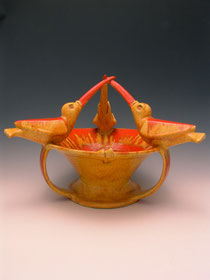 Géza Gorka Bowl with three colibri figures, 1932-36