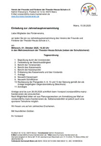 Einladung zur Jahreshauptversammlung am 01.10.2025