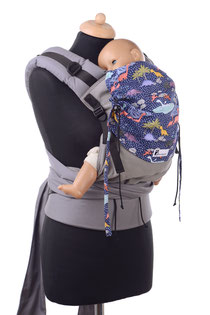 Huckepack Half Buckle, Babytrage mit Stegverkelinerung, Panelverkürzung, Nackenverkleinerung, gefertigt aus Tragetuchstoff, 100% Biobaumwolle