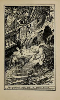 black and white illustration of mermaid
