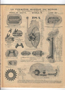 Katalogblatt Décosse 1907. Fahrradteile des Herstellers B.S.A.