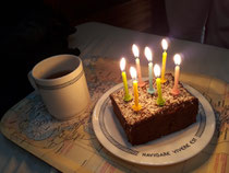 Birthday cake & tea on my bed 