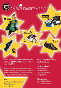 Besuch uns am Weihnachtsmarkt in Romanshorn und entdecke neue FREITAG Taschen, LEGO Kleider für Deine Kinder, Crocs und Joya Schuhe und vieles mehr.