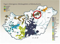 Ungarn Karte Weinbaugebiete hervorgehoben Eger
