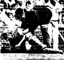 Bob Boone gets assistance after being hit by a foul tip in the fifth.