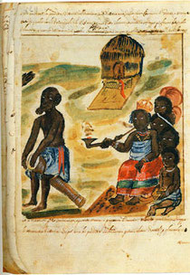 La Regina Nzinga ed un batterista. Regno di Ndongo, 1670.