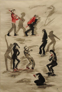 Human Dance, "Butô/Flamenco" Impressions-reppetition-1, Iris-Françoise-Aurelie, 97x65cm,Encre de Grethe KNUDSEN, Paris, 2011