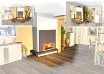 Am Anfang steht die maßstabsgetreue 3D-Planung. Hier steht der Traumkamin schon in Ihren 4 Wänden.