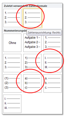Dialogfeld Nummerierung