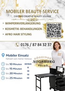 ✨ Neu: Mobiler Beauty-Service in Augsburg Gavenas Creative Beauty Lounge kommt jetzt direkt zu Ihnen nach Hause. Genießen Sie professionelle Beauty-Behandlungen bequem und entspannt bei sich vor Ort. Unsere mobilen Services: • Wimpernverlängerung (Lashes) • Afro Hair Styling • Kosmetik-Behandlungen 📍 Einsatzgebiet: Augsburg & Umgebung ⏰ Flexible Termine nach Vereinbarung