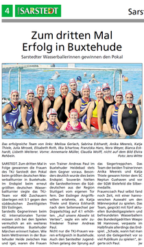 TKJ-Wasserballerinnen zum dritten Mal erfolgreich in Buxethude. Huckup/Unser Sarstedt vom 11.09.2013