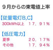 9月あkらの東電値上率