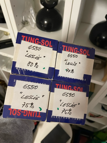 Bild: 4x Tung-Sol 6550 Elektronenröhren in Originalverpackung, gemessen und beschriftet