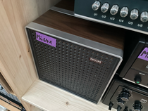 Lautsprecher Philips AD8080 X8 Frontansicht mit gelochtem Metallgitter und Philips Made in Holland Emblem