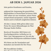 Mitteilung zur Preisanpassung ab dem 1. Januar 2026