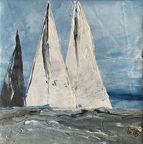30x30 Segelboote auf Original Segeltuch in Acrylfarben gemalt.