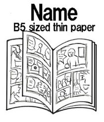 "name" drawn on stapled copy paper