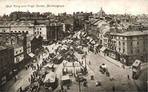 The Bull Ring - date unknown - presumably taken from the top of St amrtin's-in-the-Bull Ring. Grateful thanks to Dave Gregory for permission to reproduce this image. Go to Acknowledgements for a link to the Postcards of the Past website.