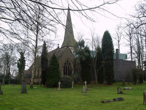 The east end of Boldmere Church. The controversial 1964 blue-brick rebuilding can be seen on the right of the church.