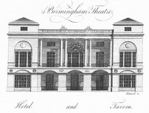 Birmingham Theatre. Image from William Hutton 1783 An History of Birmingham, a work now in the public domain.