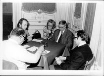 1970 Lawrence Davies, von Links nach rechts, Stefan Propst, Frau Zeh, Paul Rehberger, (Prof. DDr.) Friedrich Lottspeich