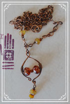 Kupfer-Halskette - Kupfer-Collier mit Wirework Mittelteil und böhmischen Picasso-perlen in Orange-melliert
